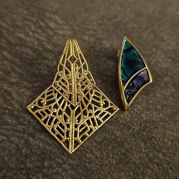 VTG BUTLER Mismatched Filigree Geometric Enamel Earrings - Picture 2 of 6